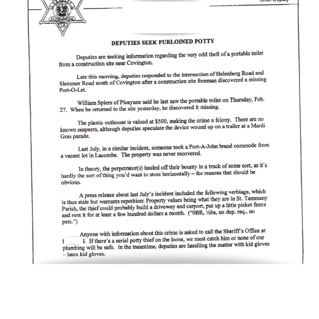 Press release from St. Tammany Parish Sheriff's Office